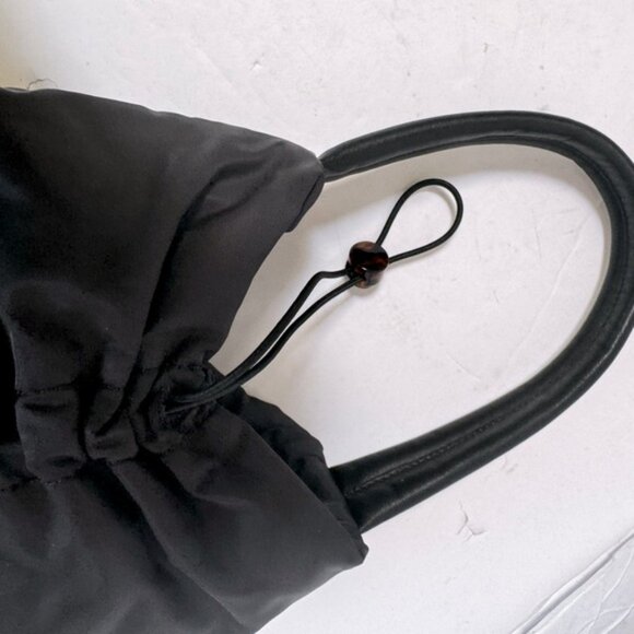 STAUD Felix Shoulder Bag Nylon Leather Trimmed Ruched Shell Tote Logo Zip Pocket - Picture 15 of 16